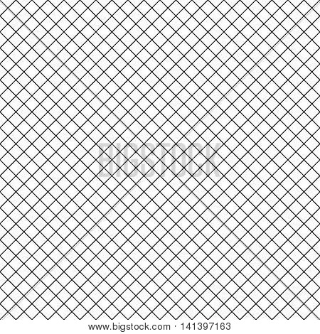 Intersecting perpendicular lined seamless pattern. Repeating mesh texture with black perpendicular crossing lines on white background. Grid checkered vector illustration.