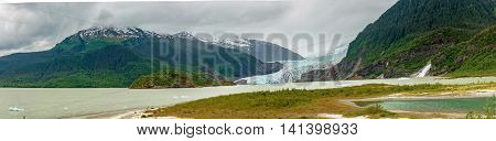 Panorama Of Mendenhall Galcier, Nugget Falls