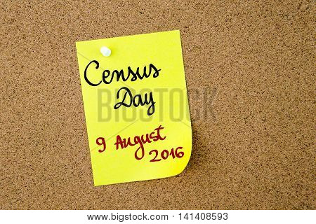 Census Day 9 August 2016, Australia Written On Yellow Paper Note