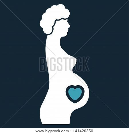 Pregnant Female vector icon. Style is bicolor flat symbol, blue and white colors, rounded angles, dark blue background.