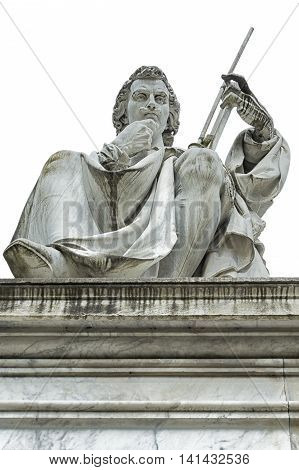 Italy Evangelista Torricelli stone statue in Faenza.