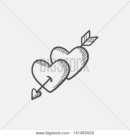 Two hearts pierced with arrow sketch icon for web, mobile and infographics. Hand drawn vector isolated icon.