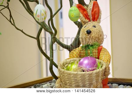 Easter decoration with bunny and colored eggs