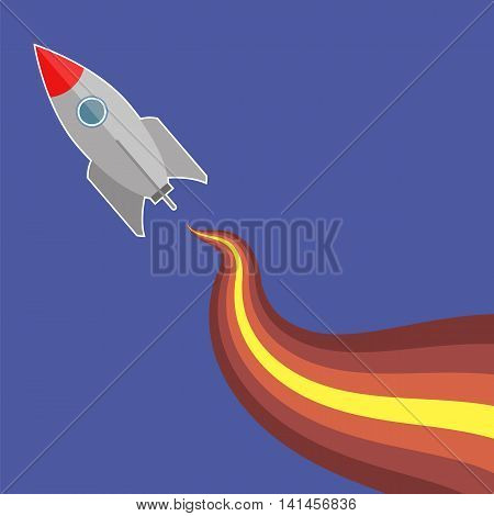 Space Rocket Flying on Blue Sky Background