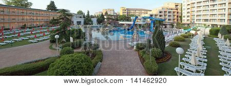 Sunny Beach, Bulgaria - June 15, 2016: Chic Hotel Trakia Plaza With A Swimming Pool On Site, And Com