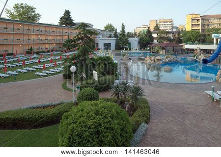 Sunny Beach, Bulgaria - June 15, 2016: Chic Hotel Trakia Plaza With A Swimming Pool On Site, And Com