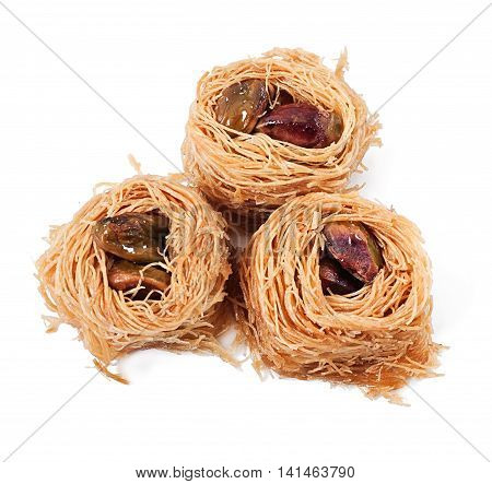 Eastern dessert baklawa with pistachio nuts, eastern sweets.
