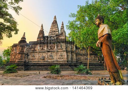 Ancient Pagoda At Wat Jet Yod  Is The Historic In Chiangmai Thailand