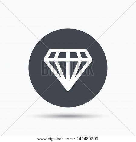 Diamond icon. Jewelry gem symbol. Brilliant jewel sign. Flat web button with icon on white background. Gray round pressbutton with shadow. Vector