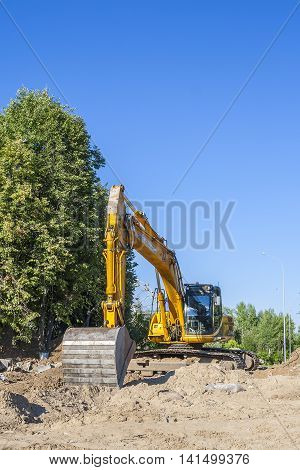 Excavator Jcb On The Heating Main Repair. City Cheboksary, Chuvash Republic, Russia. 08/06/2016