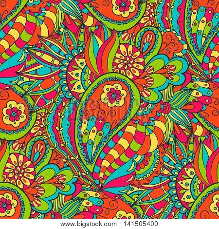 Abstract seamless pattern floral bright hand drawn.