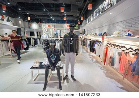 SHENZHEN, CHINA - FEBRUARY 05, 2016: inside of a store at KK Mall in Shenzhen. Shenzhen has excellent shopping choices and offers tourists great shopping opportunities.