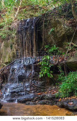 Cool Water Waterfall In The Rain Forest, Phnom Kulen Cambodia.