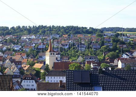 view, to historic church tower of weissach