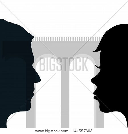 Relationship between a man and a woman. Silhouette of a human head. Stock vector illustration.