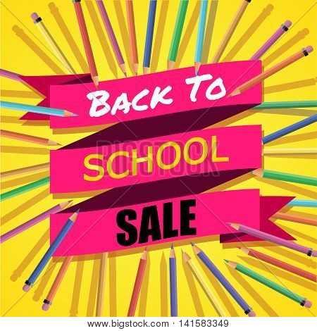 Back To School Sale. Background with Colorful Pencils with Header. Welcome. PosterBanner Brochure Template.Vector Illustration.