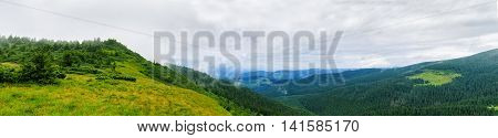 Panorama of Picturesque Carpathian mountains landscape. Chornogora ridge Ukraine Europe