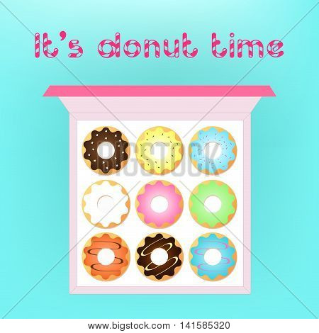 Donut vector set isolated on a light background in a modern flat style. Donuts into the glaze collection. Isolated sweet sugar icing donuts.