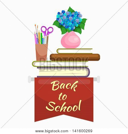 Books in public library, back to school and education concept in card or banner vactor illustration