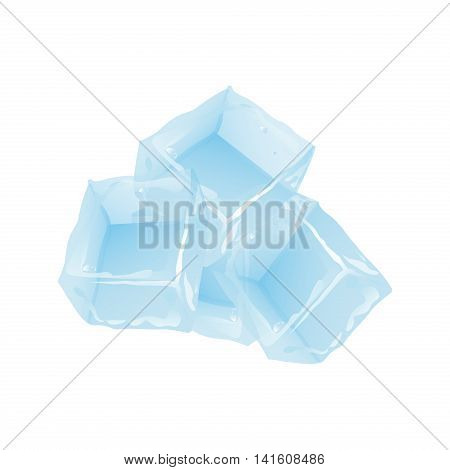 Ice cubes vector set on white background. Transparent blue vector ice cube and water drops. Vector solid cool cube drink wet crystal. Blue square freeze glass freshness frost crystal.