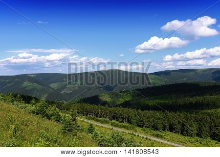 Jeseniky Mountains In Nice Summer Day With White Cloud