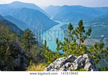 Viewpoint Banjska rock at Tara mountain looking down to Canyon of Drina river, west Serbia