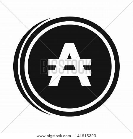Coin austral icon in simple style isolated on white background. Monetary currency symbol