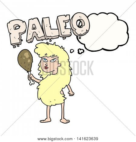 freehand drawn thought bubble cartoon woman on paleo diet