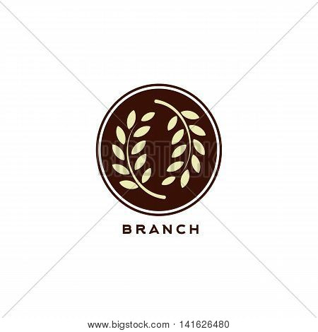 Isolated round shape abstract agricultural vector logo. Wheat ear silhouette logotype on the black background. Farm icon. Harvesting illustration. Bakery emblem
