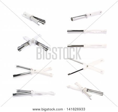 Cupcake corer tool for the core removal, isolated over the white background, set of multiple different foreshortenings