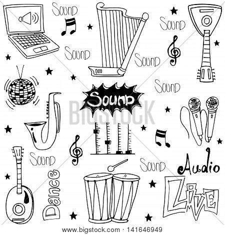 Doodle of trditional music tools vector art