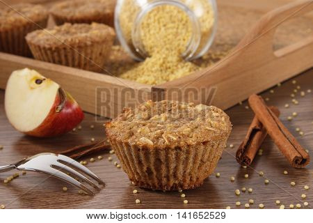 Fresh Muffins With Millet Groats, Cinnamon And Apple Baked With Wholemeal Flour, Delicious Healthy D