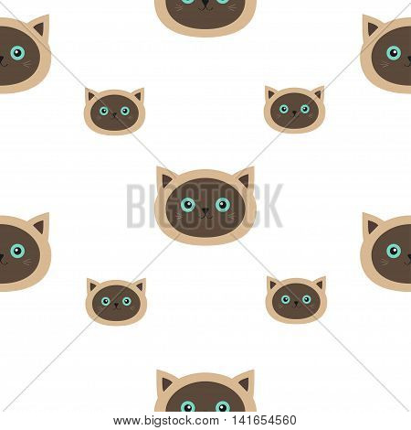 Siamese cat seamless pattern Flat design style. Cute cartoon character. Happy kitten with blue eyes. Baby background. Isolated. Vector illustration