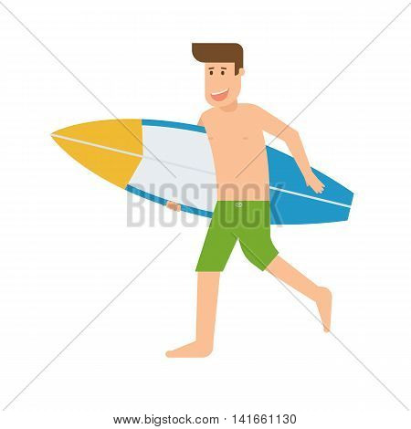 Surfer Man Running With Surfboard