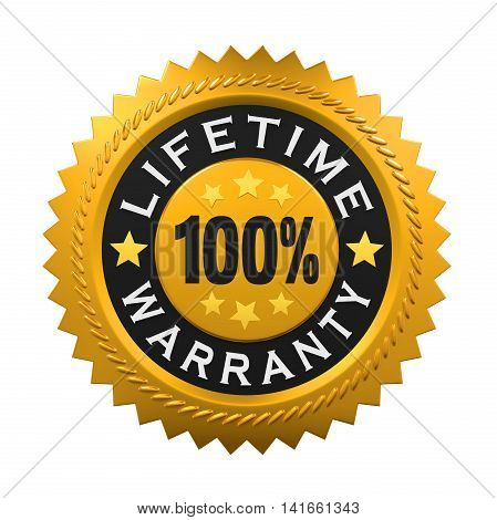 Lifetime Warranty Sign isolated on white background. 3D render