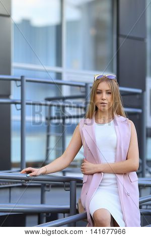 Fashion Shopping Girl Portrait. Beautiful girl in sunglasses.