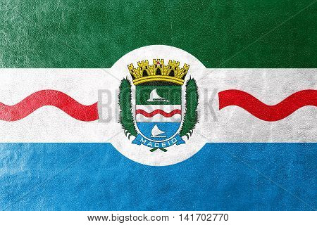 Flag Of Maceio, Alagoas, Brazil, Painted On Leather Texture
