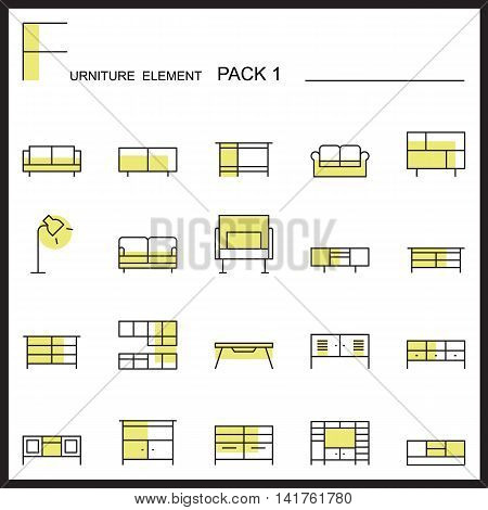 Furniture and home decorate line icons pack 1.Color outline icons.pictogram illustration.