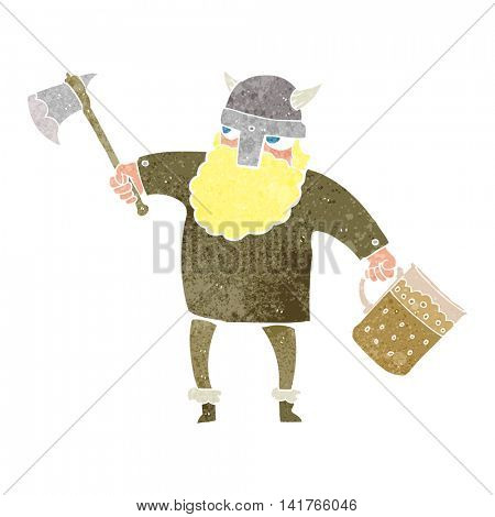 freehand retro cartoon drunk viking