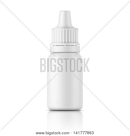 White plastic bottle template for medical or cosmetic fluid, eye drops, oil. Packaging collection. Vector illustration. EPS10.