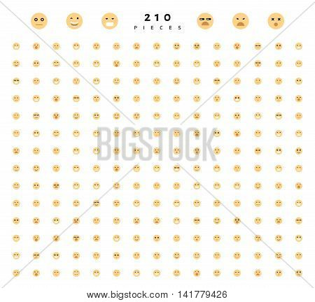 Great set of 224 emotions isolated on white background. Characters smile Emoji for Web. Anger and compassion. Laughter, tears. Smile sadness surprise. Happiness fear.