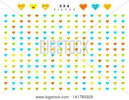 Great set 224 color emotions isolated on white background. Character emoji for Web. Anger and compassion. Laughter, tears. Smile sadness surprise. Happiness fear.