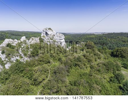 Limestone Rock In Jura Krakowsko-czestochowska. Poland. View From Above.
