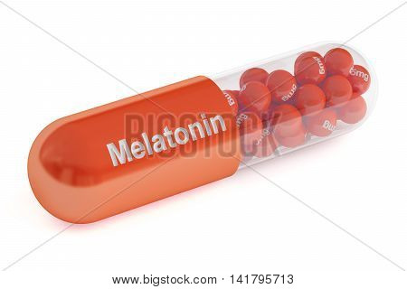 Melatonin capsule 3D rendering isolated on white background