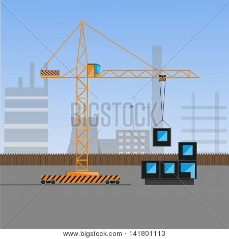 Crane load big block,on the construction site.