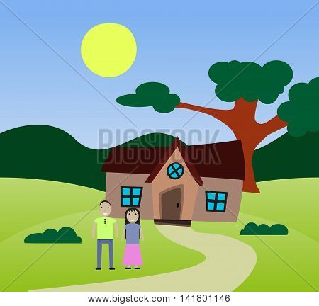 family house in the background landscape outdoor