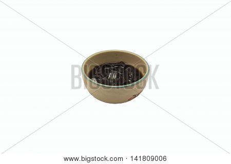 Grass Jelly in a Bowl on White Background.