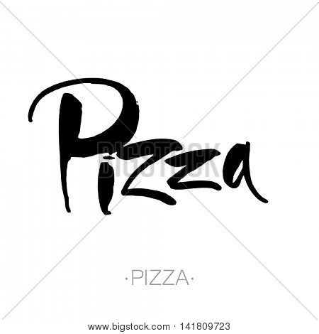 PIZZA hand-lettering calligraphy. Pizza hand drawn vector stock illustration. Modern brush ink. Isolated on white background.