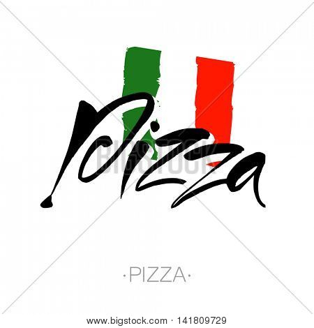 PIZZA hand-lettering calligraphy. Italian pizza - design template for pizzerias, restaurants, cafes, brand name, logo, pizzafest. Hand drawn vector stock illustration. Modern brush ink.