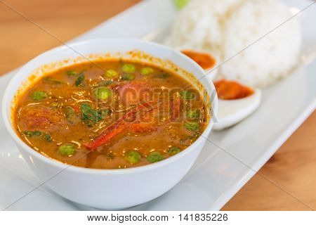 Red curry with roasted duck (Kaeng Pled Ped Yang) Thai food.